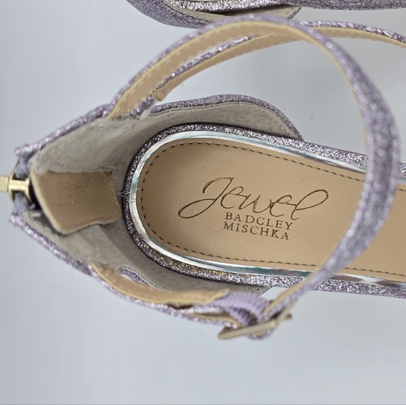 NWOT Jewel Badgley Mischka Diana Heeled Strappy Sandals, Lilac (Purple) Glitter - Picture 5 of 16